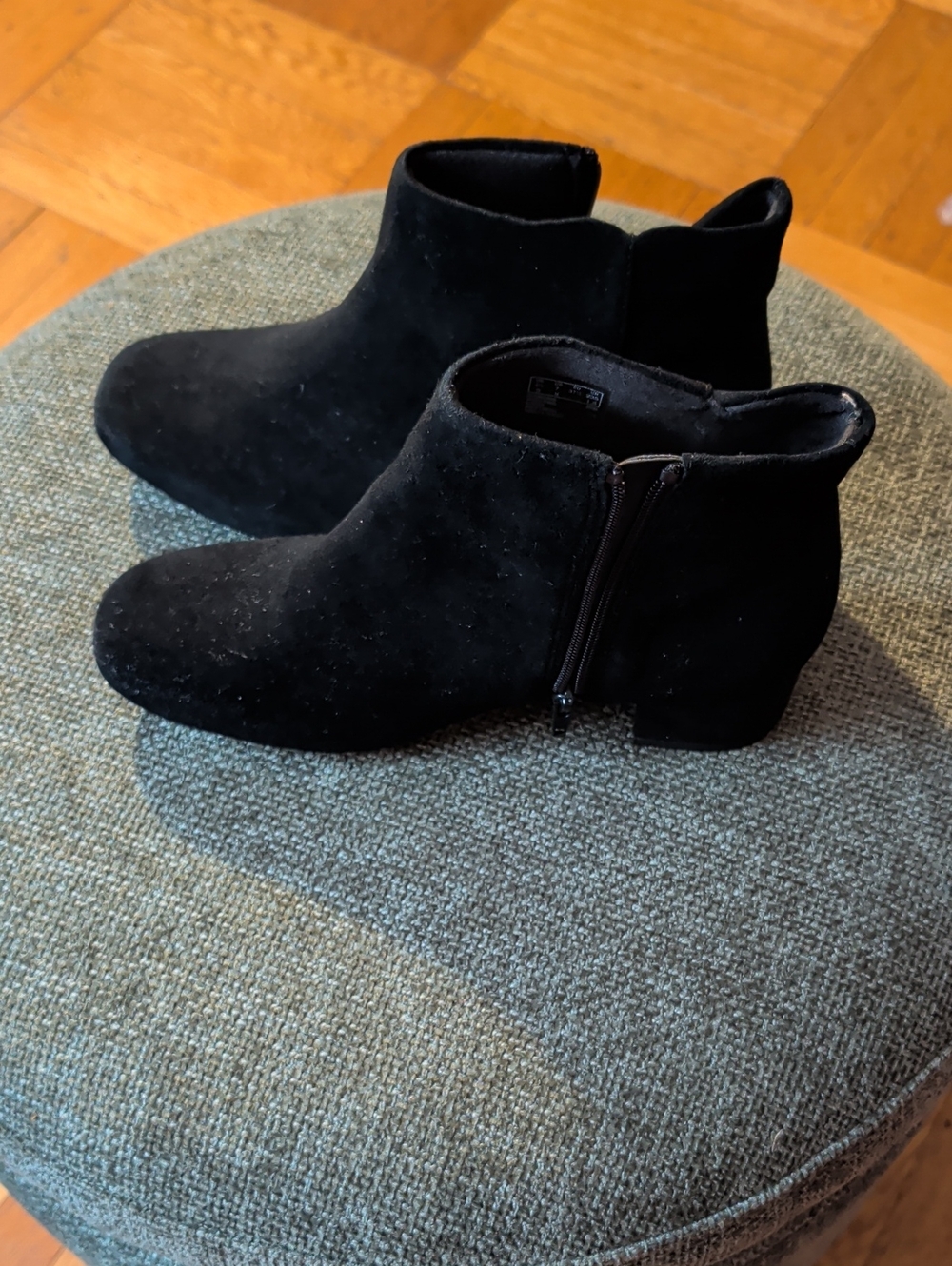 Women's Black Suede Ankle Boots with Low Block Heel